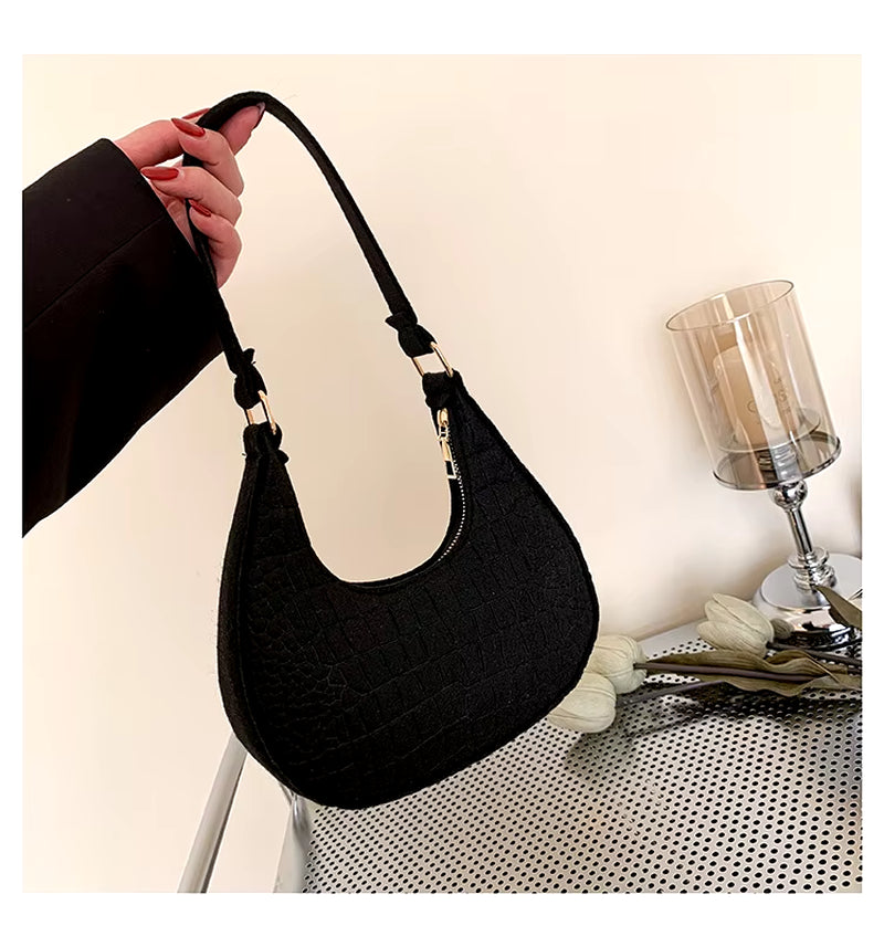 ISKYBOB Casual Shoulder Handbag Bag Women Felt Stone Pattern Underarm Bag 2023 Fashion Temperament Korean Version Winter Purse