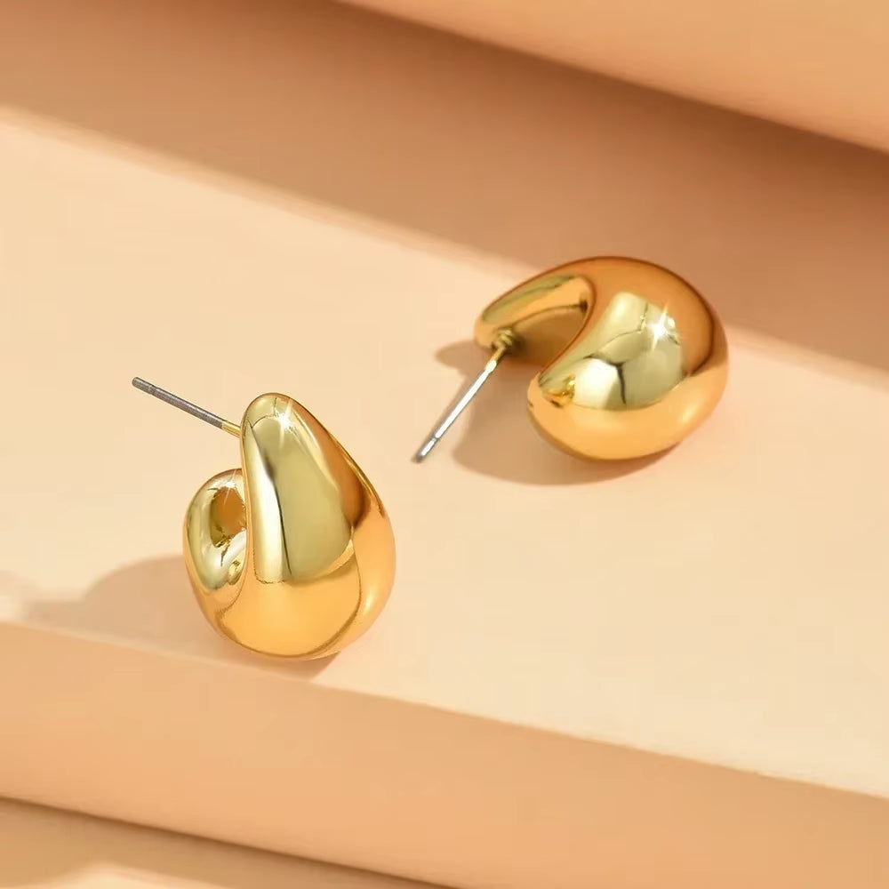 Vintage Chunky Dome Drop Earrings for Women Gold Plated Stainless Steel Thick Teardrop Earring Statement Wedding Jewelry Gifts