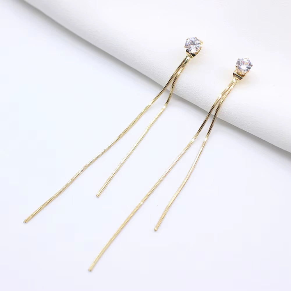 Trendy Long Drop Earrings for Women Dangle Hanging Rhinestone Bridal Snake Chain Tassel Earrings Wedding Jewelry Brincos Bijoux