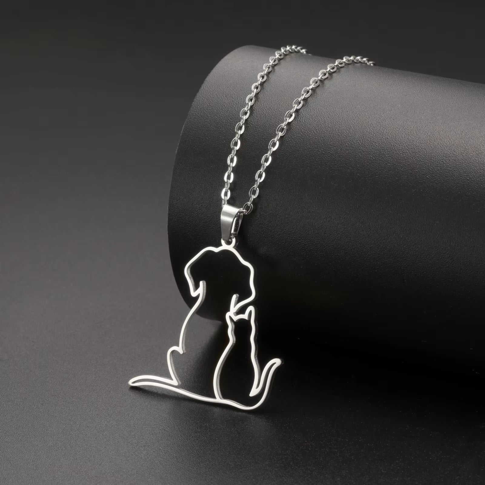 Cute Hugging Cats Kitten Necklace for Women Stainless Steel Animal Dog Pet Pendant Necklaces Jewelry Gift 2024 Trend