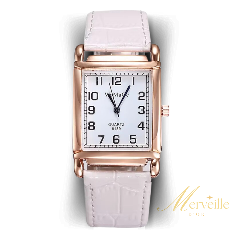 Montre carrée en cuir pour femme