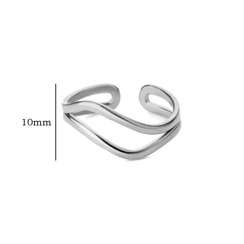 Hollow Double Layer Line Stainless Steel Rings for Women Men Opening Adjustable Gold Color Ring Wedding Fashion Jewelry Gift