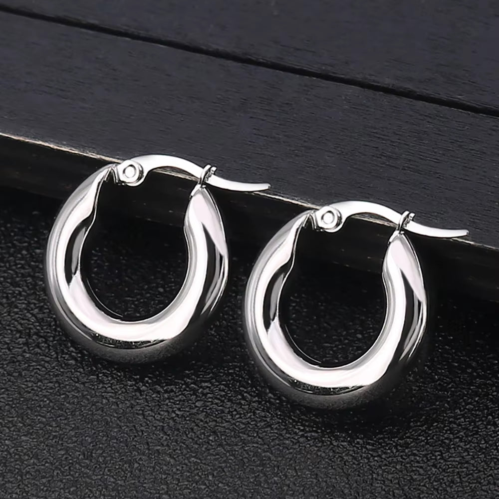 Classical Surgical Stainless Steel Tone Hoops Earrings for Women Gift Jewelry round Smooth Thick Chunky Hoop 20Mm/25Mm/30Mm