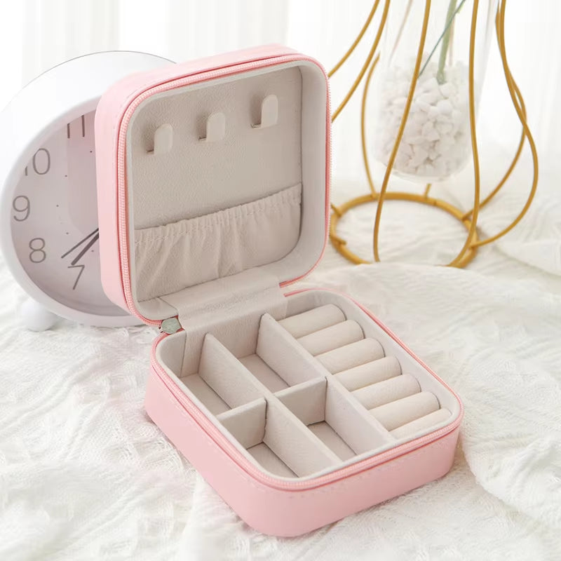 1Pcs Single Layer Storage Box Ladies Travel Leather Jewelry Box Classic Black Pure White Fashion Pink Storage Box