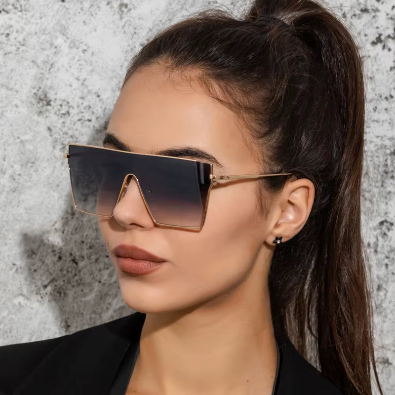 Vintage Metal Sunglasses Women Steampunk Sun Glasses for Men Eyewear Fashion Flat Top Goggle Large Frames Gradient Lens Shades