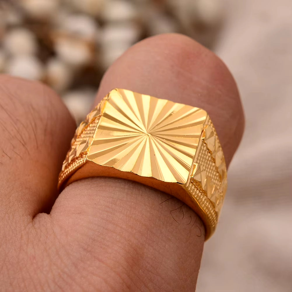 24K Dubai Gold Color Rings for Women Man Bijoux Africaine Dubai Jewelry Saudi Arabia Ring Party Gifts