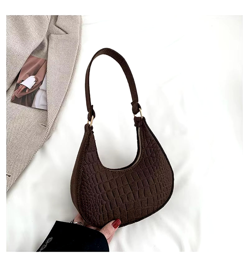 ISKYBOB Casual Shoulder Handbag Bag Women Felt Stone Pattern Underarm Bag 2023 Fashion Temperament Korean Version Winter Purse