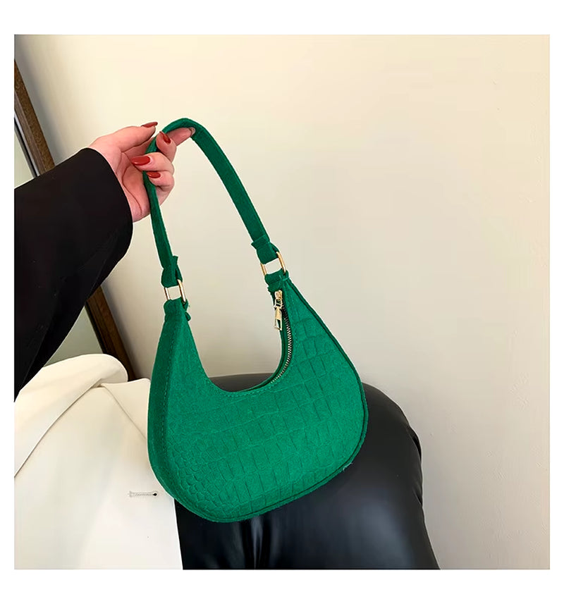 ISKYBOB Casual Shoulder Handbag Bag Women Felt Stone Pattern Underarm Bag 2023 Fashion Temperament Korean Version Winter Purse