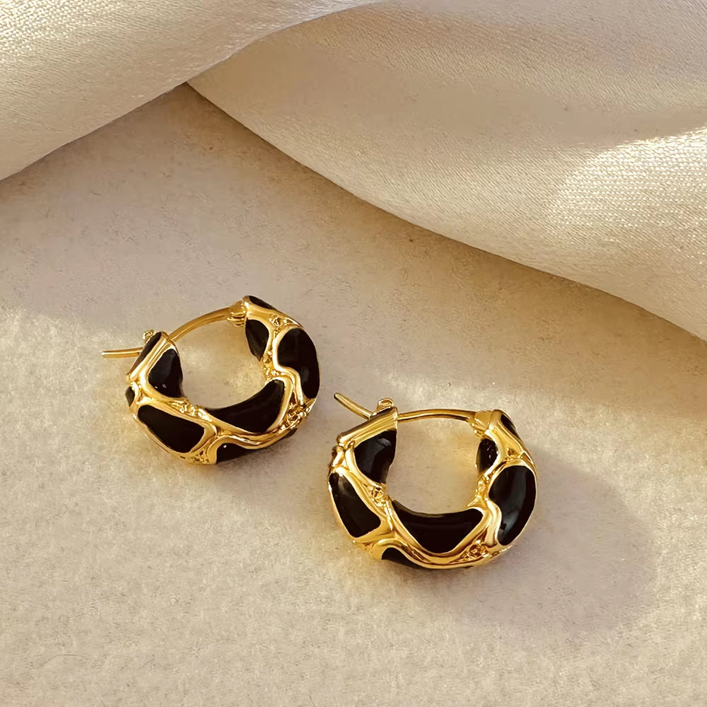 New Trendy Enamel Color Metal Texture Small Hoop Earrings for Women Gold Plated Statement Ear Buckle Creative Jewelry Gifts