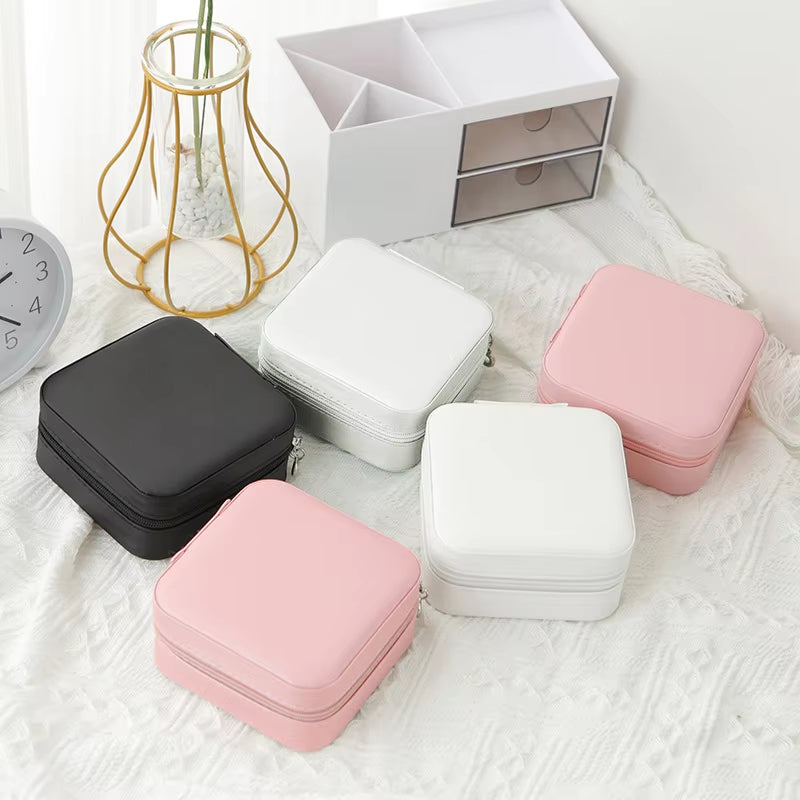 1Pcs Single Layer Storage Box Ladies Travel Leather Jewelry Box Classic Black Pure White Fashion Pink Storage Box