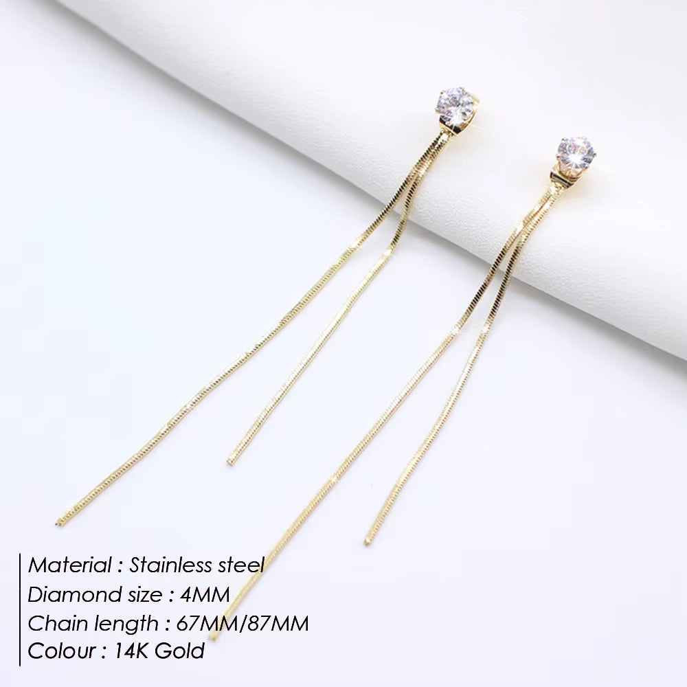 Trendy Long Drop Earrings for Women Dangle Hanging Rhinestone Bridal Snake Chain Tassel Earrings Wedding Jewelry Brincos Bijoux