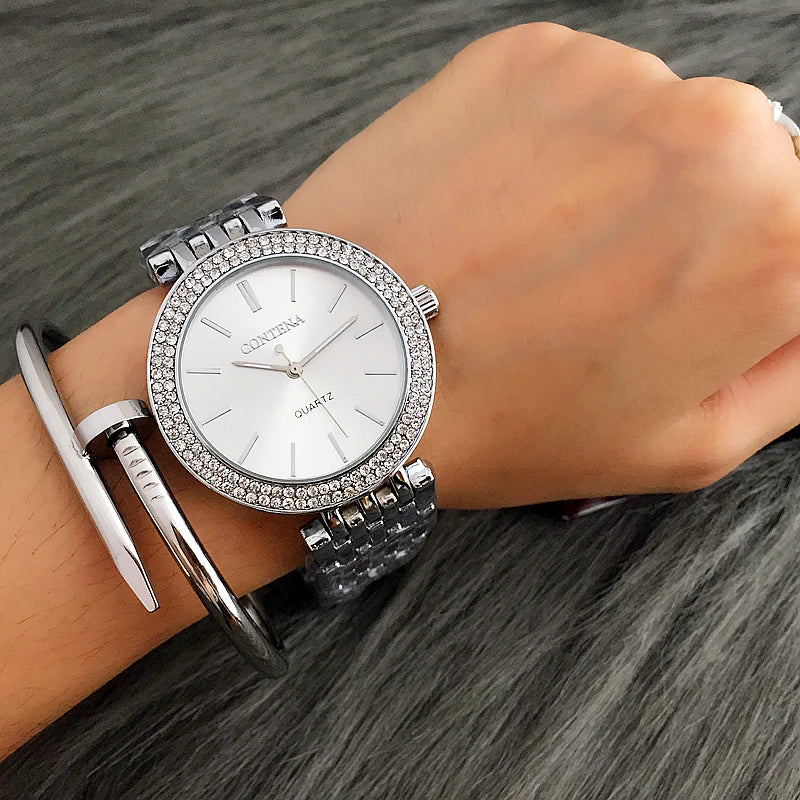 CONTENA Fashion Luxury Silver Watch Women 