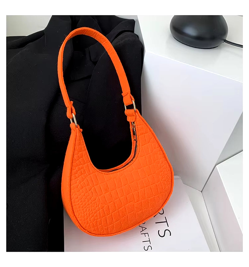 ISKYBOB Casual Shoulder Handbag Bag Women Felt Stone Pattern Underarm Bag 2023 Fashion Temperament Korean Version Winter Purse