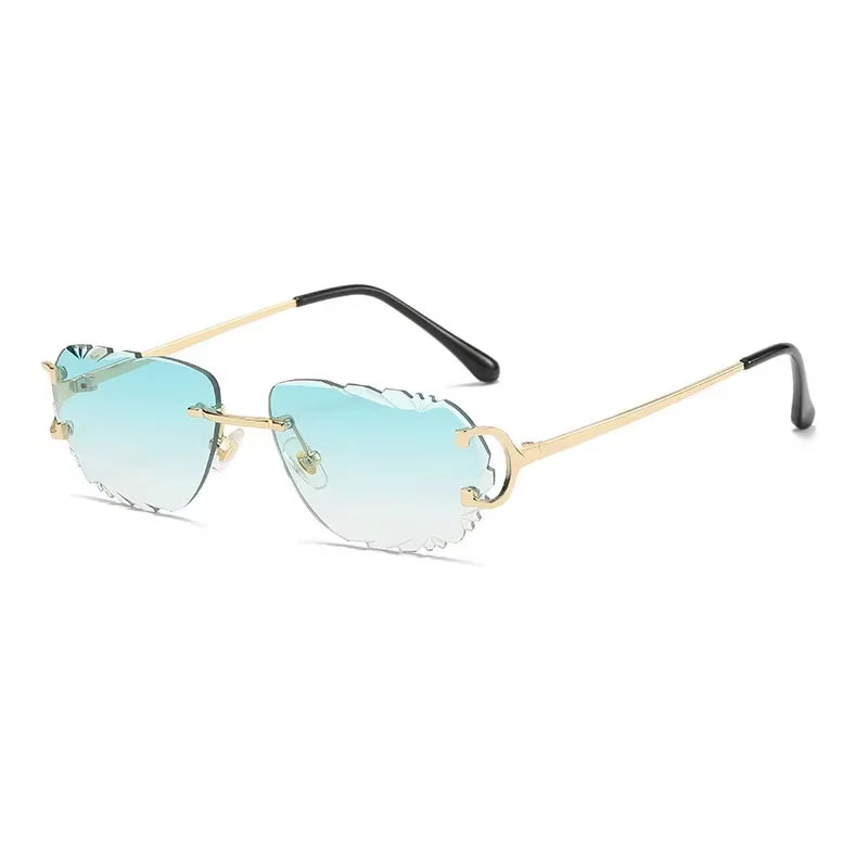 Retro Sunglasses Women Brand Designer Rimless Sun Glasses Fashion Shades Irregular Cutting Lens Ladies Frameless Eyeglasses