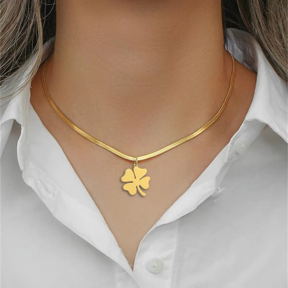 Classic Clover Pendants Necklace for Women Fashion Gold Color Snake Chain Stainless Steel Necklaces Jewelry Christmas Gift