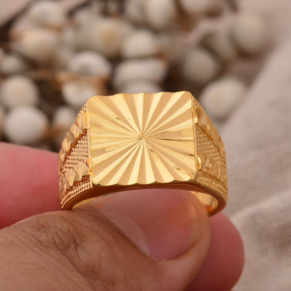 24K Dubai Gold Color Rings for Women Man Bijoux Africaine Dubai Jewelry Saudi Arabia Ring Party Gifts