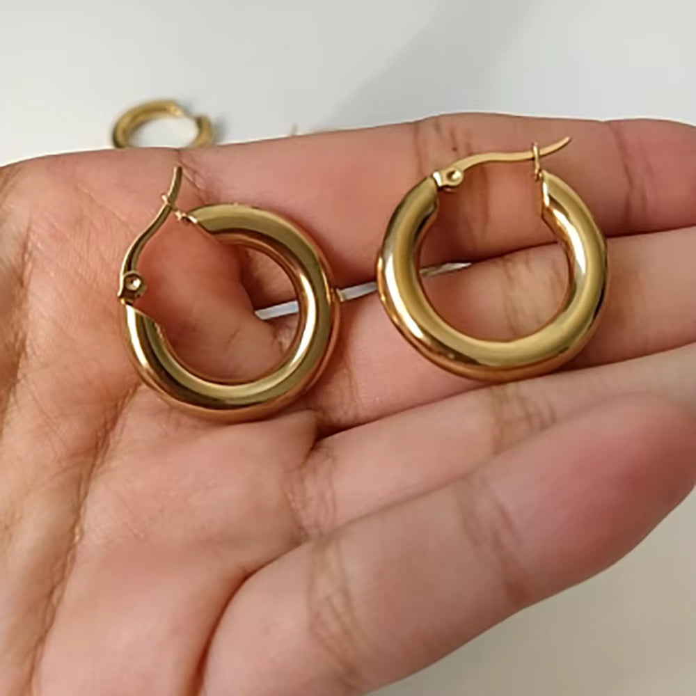 Classical Surgical Stainless Steel Tone Hoops Earrings for Women Gift Jewelry round Smooth Thick Chunky Hoop 20Mm/25Mm/30Mm