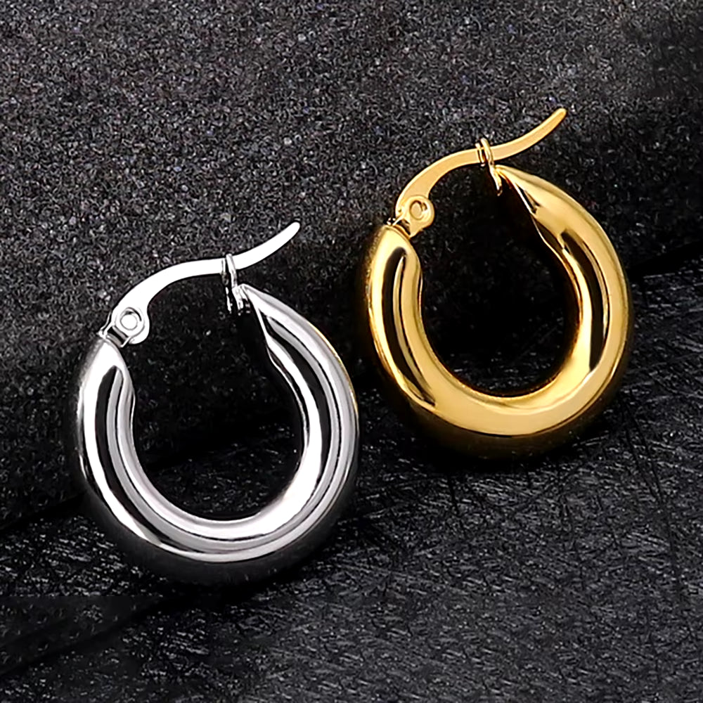 Classical Surgical Stainless Steel Tone Hoops Earrings for Women Gift Jewelry round Smooth Thick Chunky Hoop 20Mm/25Mm/30Mm