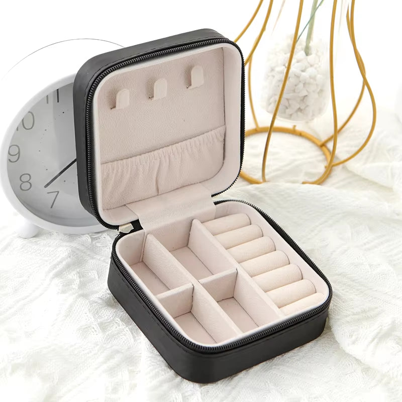 1Pcs Single Layer Storage Box Ladies Travel Leather Jewelry Box Classic Black Pure White Fashion Pink Storage Box