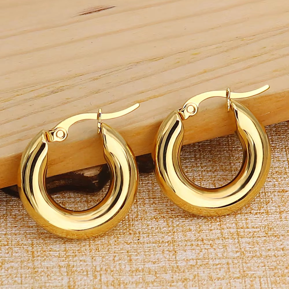 Classical Surgical Stainless Steel Tone Hoops Earrings for Women Gift Jewelry round Smooth Thick Chunky Hoop 20Mm/25Mm/30Mm