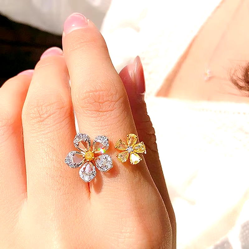 Colorful Zircon Big and Small Flower Rings for Women 2024 Delicate New Fashion Jewelry Ring Adjustable Bijoux Gifts