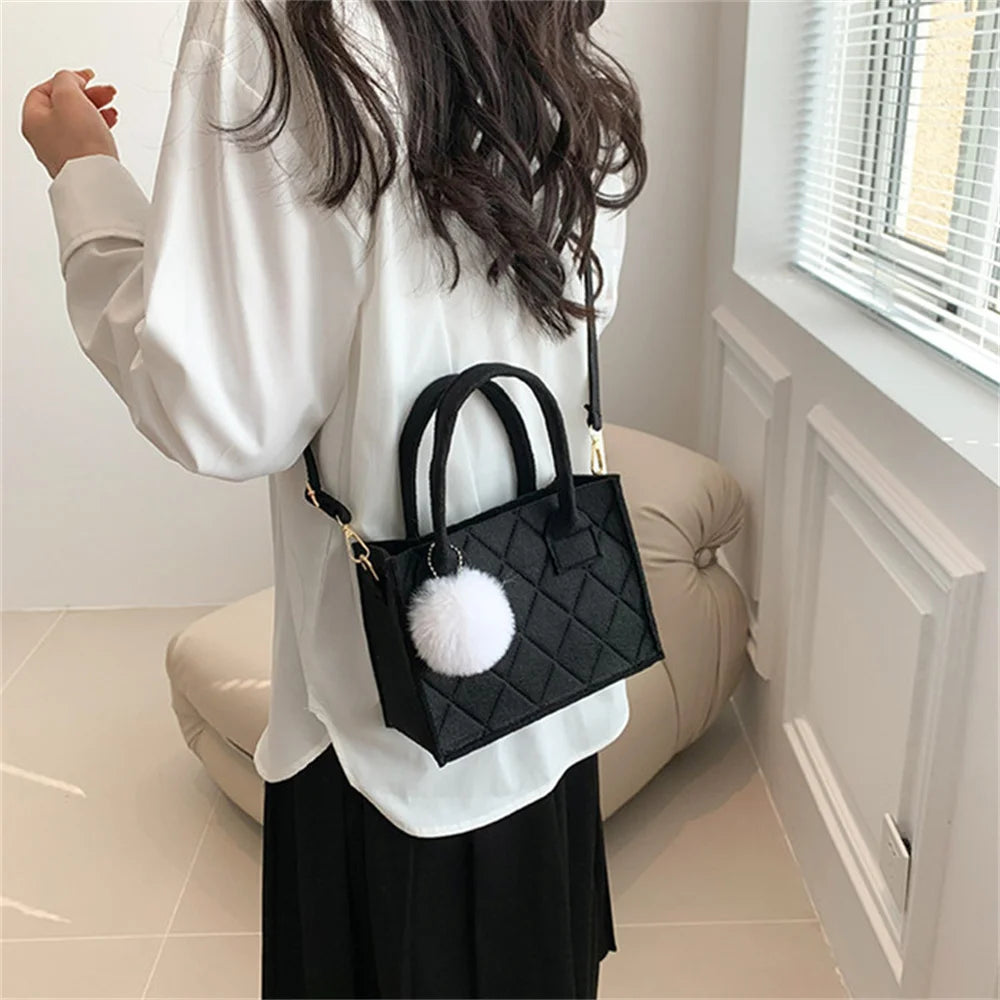 Women Small Square Bag 2023 New Simple and Versatile Casual Handbag Fashion Popular Felt Oneshoulder Messenger Bag