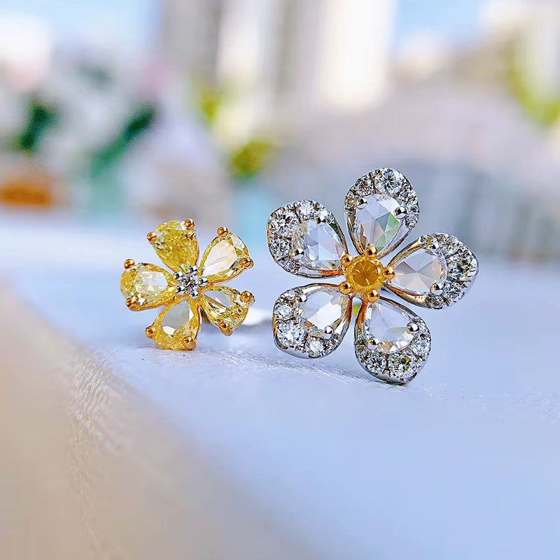 Colorful Zircon Big and Small Flower Rings for Women 2024 Delicate New Fashion Jewelry Ring Adjustable Bijoux Gifts