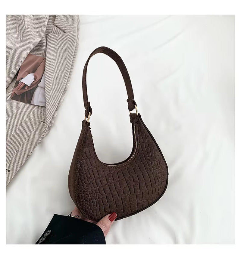 ISKYBOB Casual Shoulder Handbag Bag Women Felt Stone Pattern Underarm Bag 2023 Fashion Temperament Korean Version Winter Purse