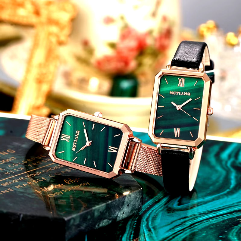 Luxury Malachite Dial Watch for Women Lady Quartz Square Digital Watches Leather Strap Wrist Clock Waterproof Watches Gift