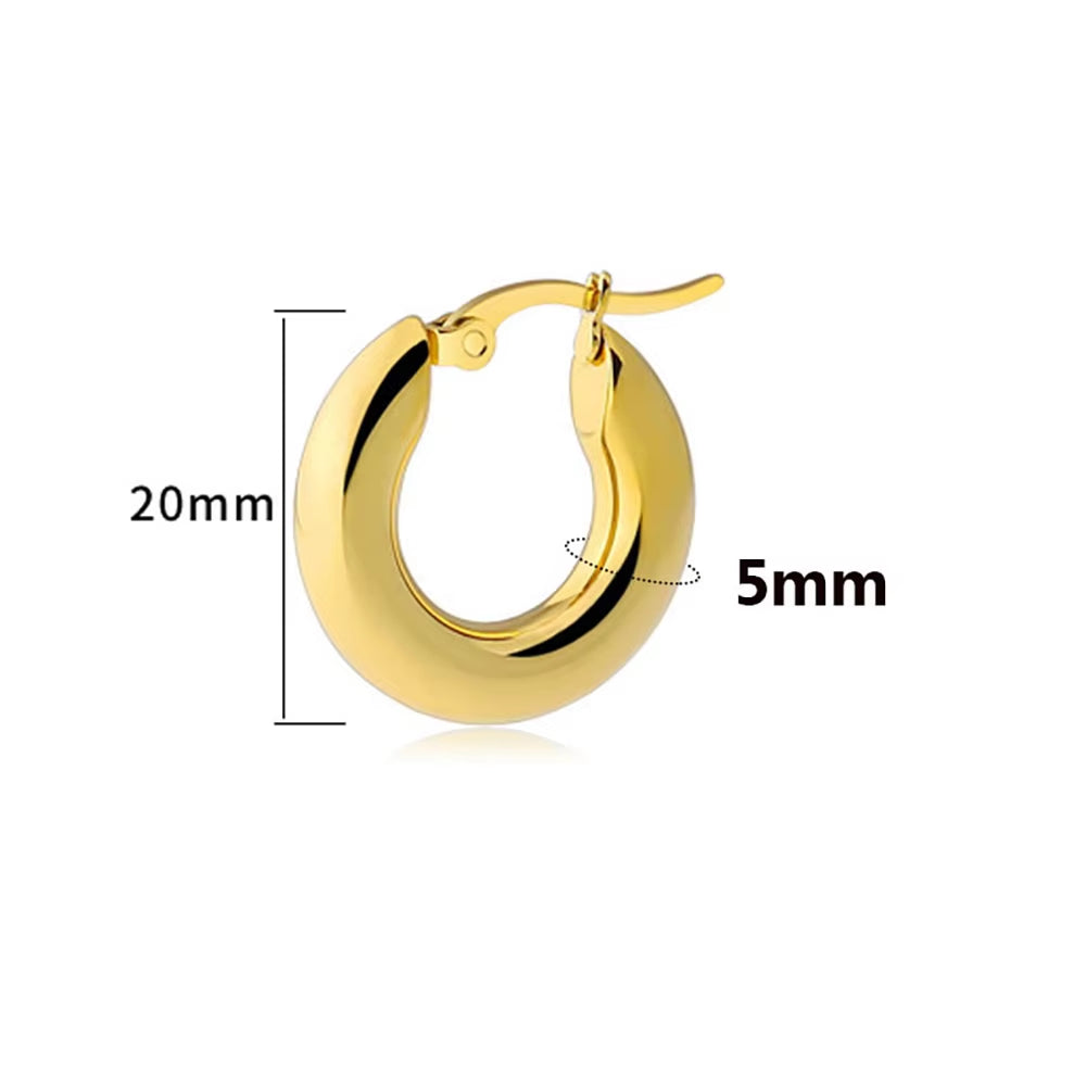 Classical Surgical Stainless Steel Tone Hoops Earrings for Women Gift Jewelry round Smooth Thick Chunky Hoop 20Mm/25Mm/30Mm